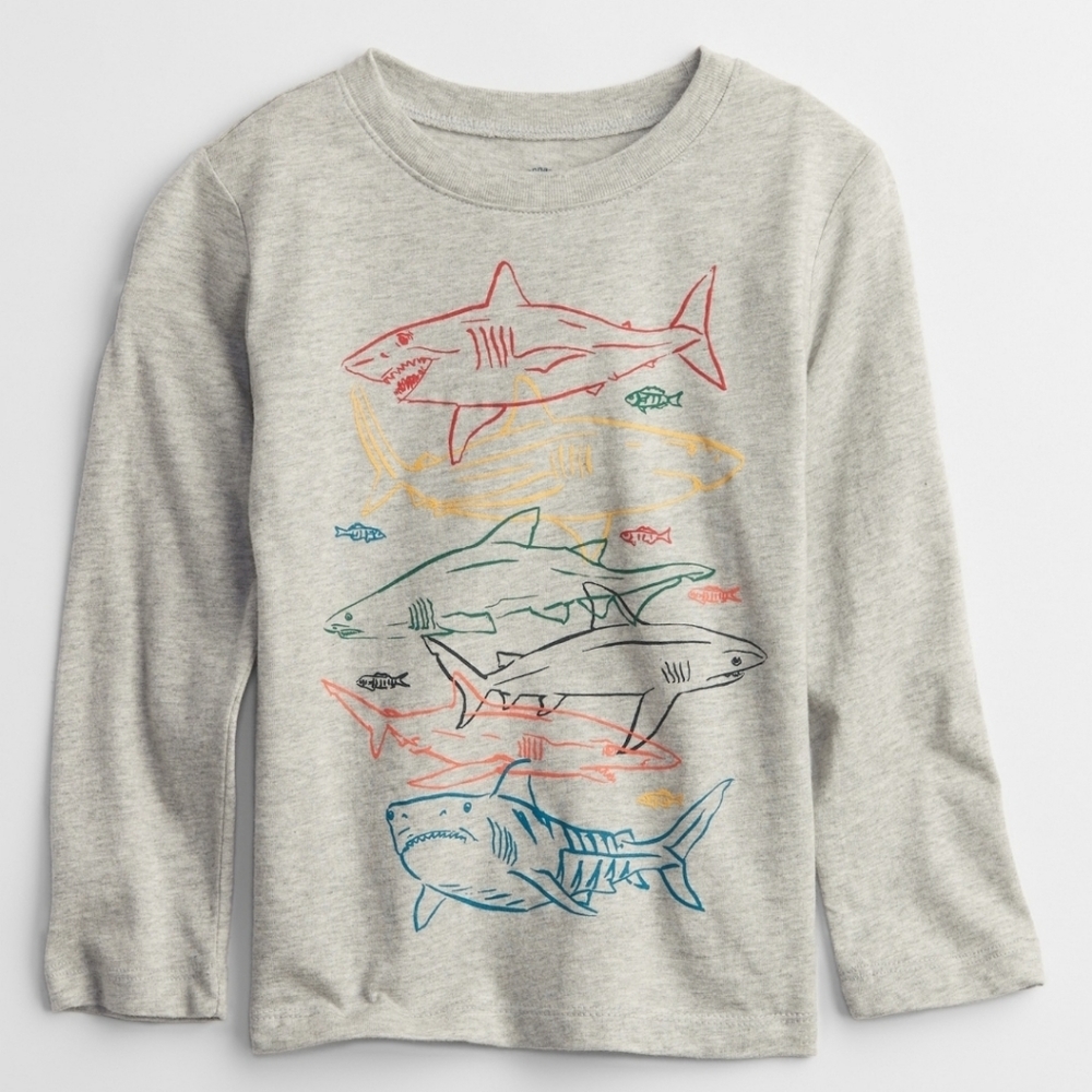 GAP Long Sleeve Gray Shark Tee - Size 12-18 Months